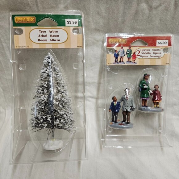 LEMAX African American & Pine Tree Christmas Village Figurines Lot of 2 - Picture 1 of 6